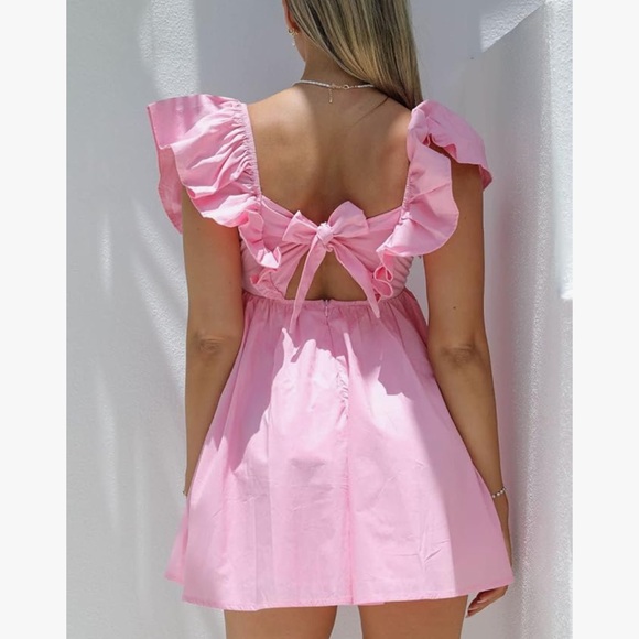 Pink Ruffle Sleeve Dress - Picture 2 of 7
